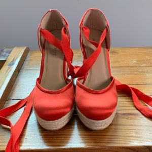 Nine West Red Lace up Wedges
